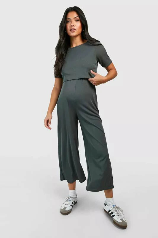 MATERNITY NURSING RIB CULOTTE JUMPSUIT