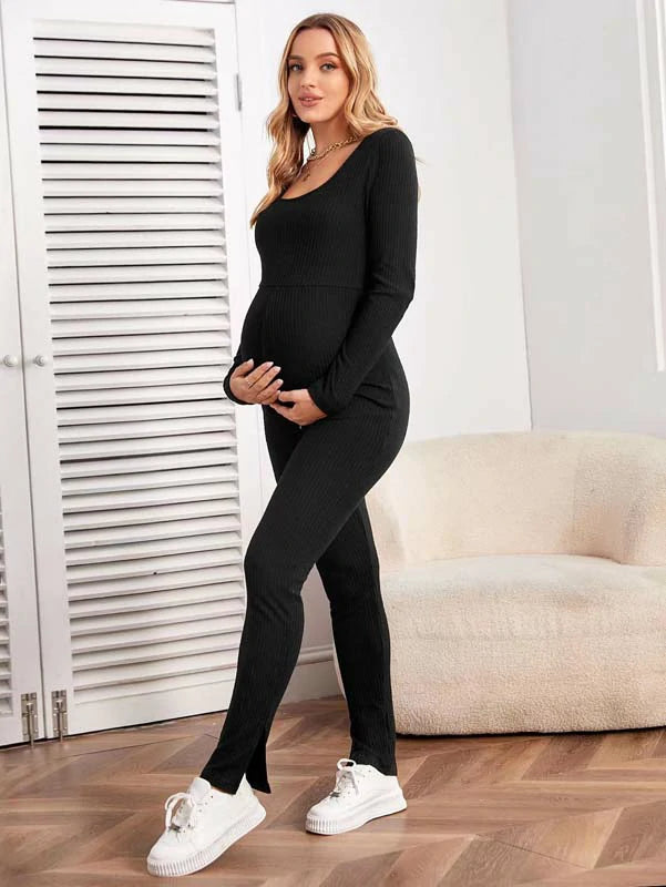 MATERNITY DEEP NECK JUMPSUIT