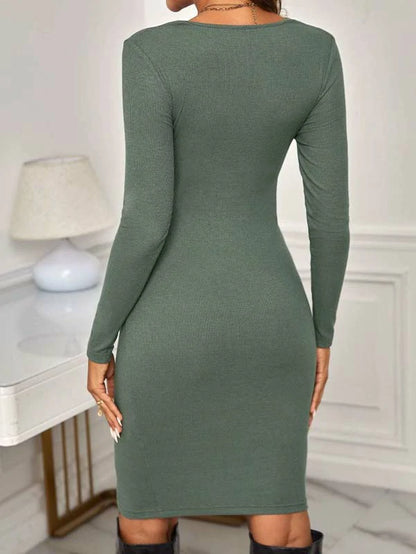 RIBBED FRONT PLEATED MATERNITY BODYCON DRESS