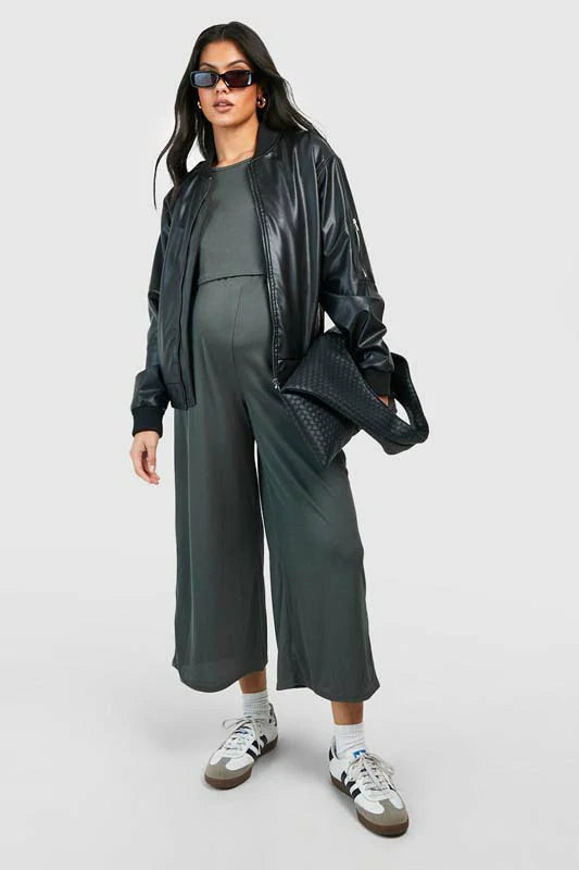 MATERNITY NURSING RIB CULOTTE JUMPSUIT