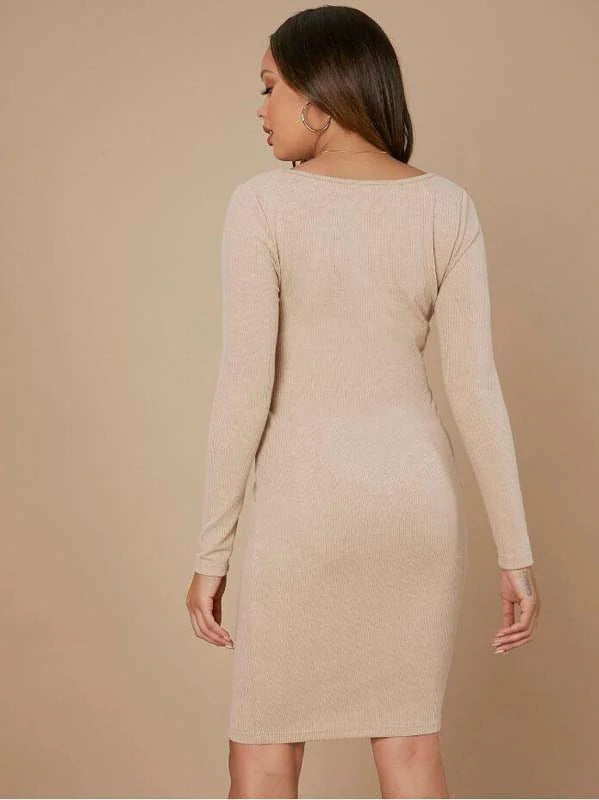 MATERNITY V-NECK BELTED BODYCON DRESS