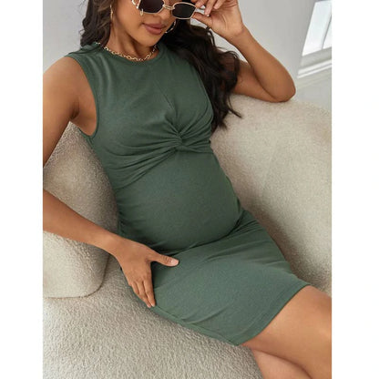 GREEN MATERNITY BRAIDED DRESS