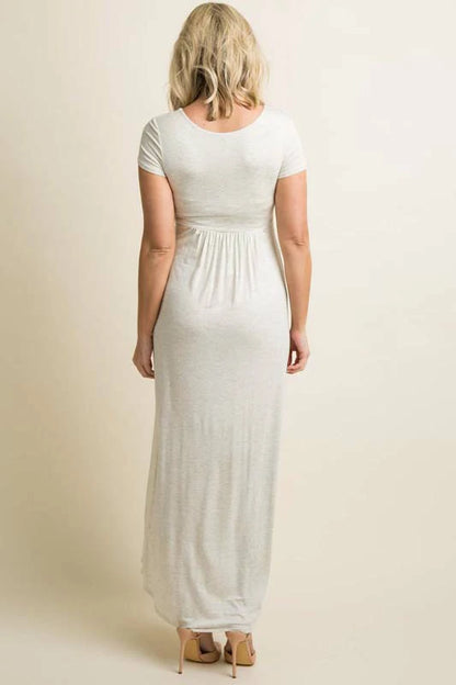 BEIGE DRAPED MATERNITY/NURSING MAXI DRESS