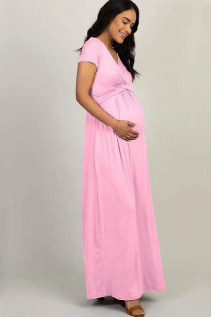 BEIGE DRAPED MATERNITY/NURSING MAXI DRESS