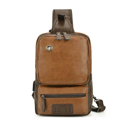 Retro PU leather sling backpack