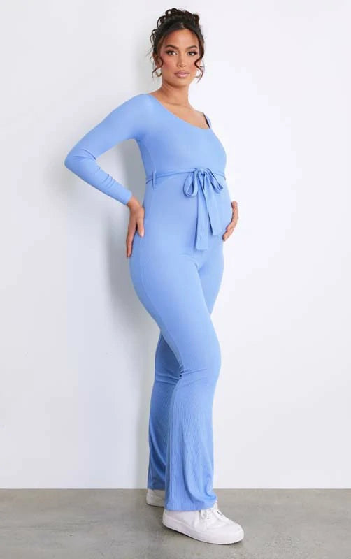 MATERNITY RIB TIE WAIST JUMPSUIT