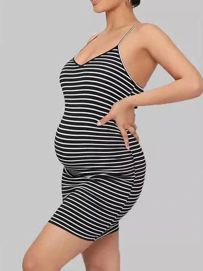 MATERNITY STRIPED CRISSCROSS BACK DRESS