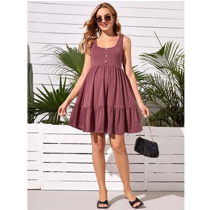 MATERNITY SUSPENDER DRESS BRICK RED