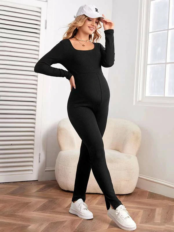 MATERNITY DEEP NECK JUMPSUIT