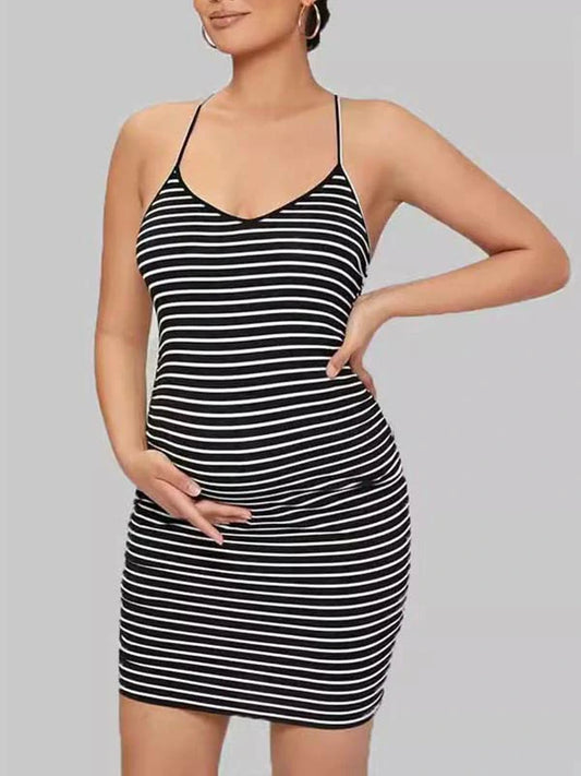 MATERNITY STRIPED CRISSCROSS BACK DRESS