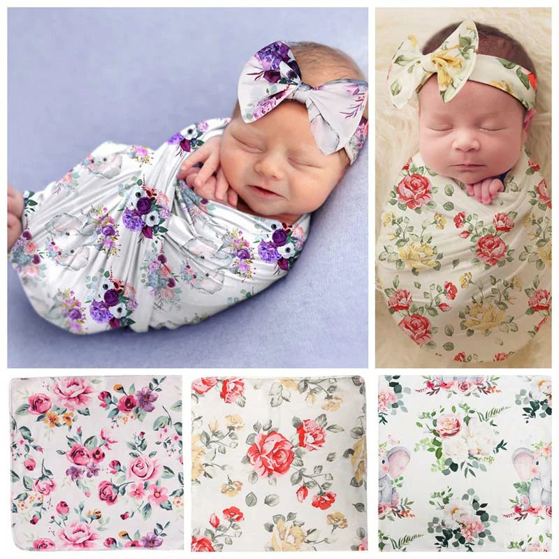 Newborn Swaddle Blanket with Headband Set