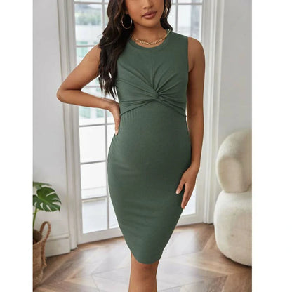 GREEN MATERNITY BRAIDED DRESS