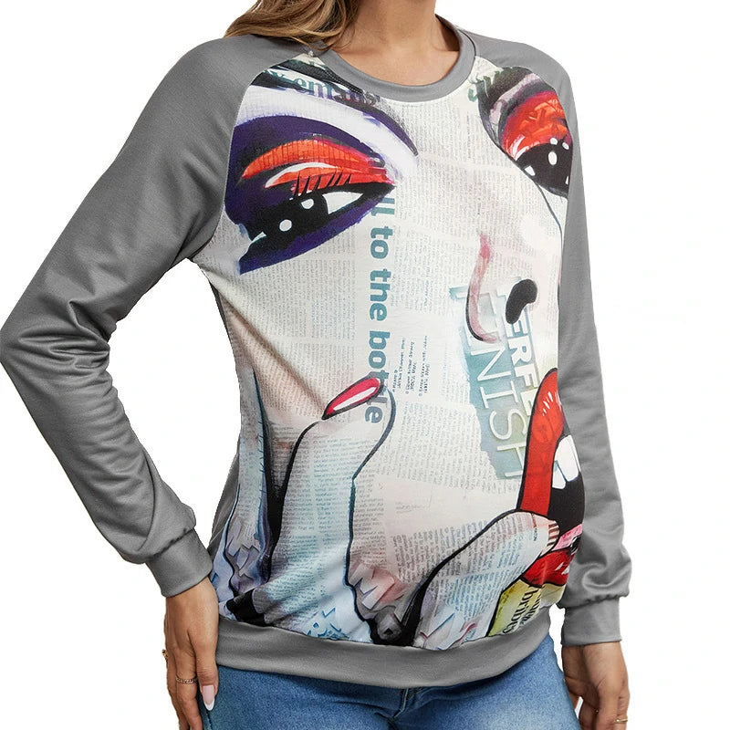 PORTRAIT PRINT CREW NECK SWEATSHIRT