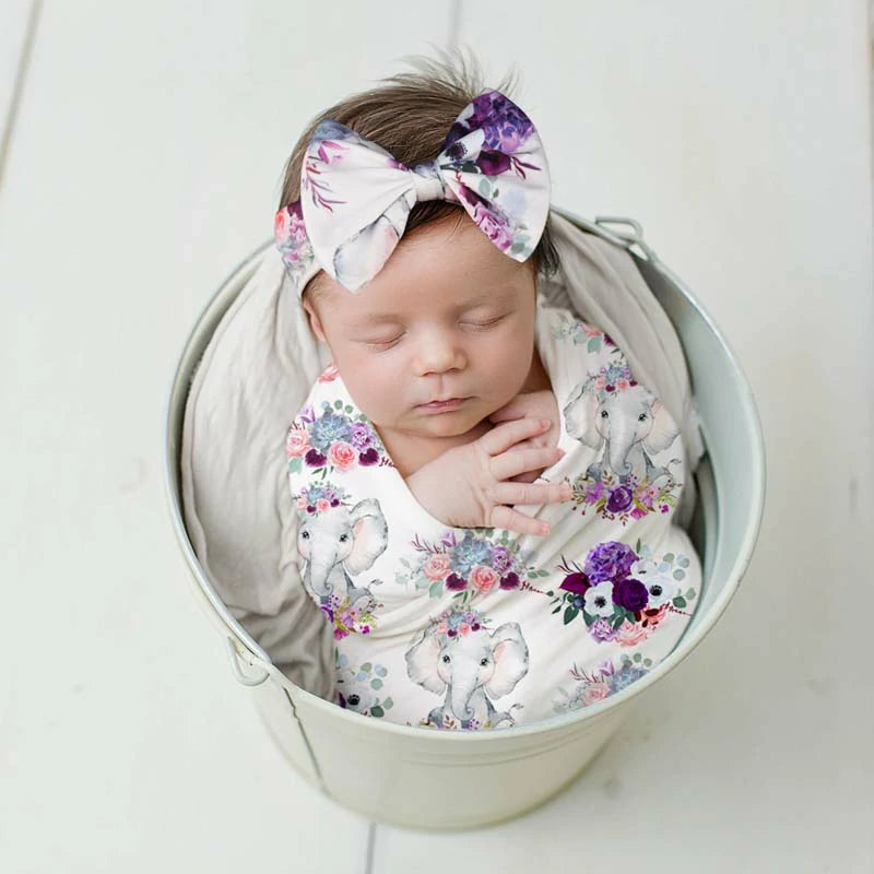 Newborn Swaddle Blanket with Headband Set