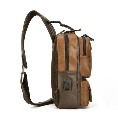 Retro PU leather sling backpack