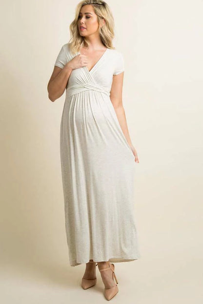 BEIGE DRAPED MATERNITY/NURSING MAXI DRESS