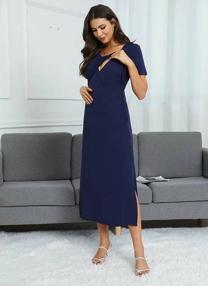 SOLID COLOR MATERNITY NURSING DRESS