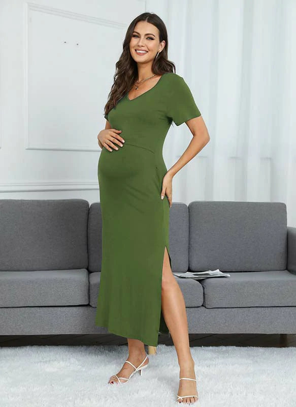 SOLID COLOR MATERNITY NURSING DRESS