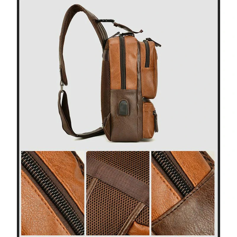 Retro PU leather sling backpack