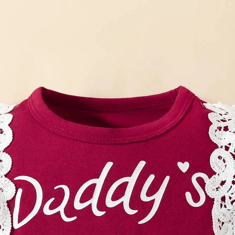 Set of 3 Lace Long Sleeve Lettered Baby Girl Clothes