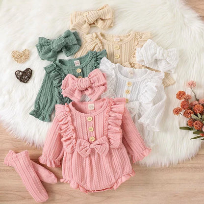 Baby Girl Ruffle Solid Sweater Romper