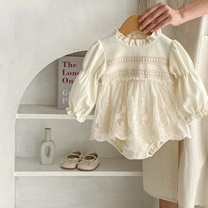 Baby Girls Long Sleeve Lace Dress Bodysuits