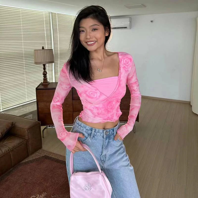 FCII-PINK ROSE MESH TOP