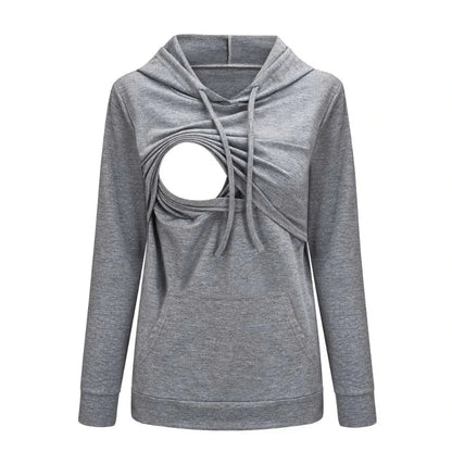 Solid Color Nursing Hooded Sweater