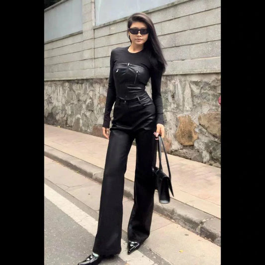 FCII-HIGH WAISTED BLACK LEATHER PANTS