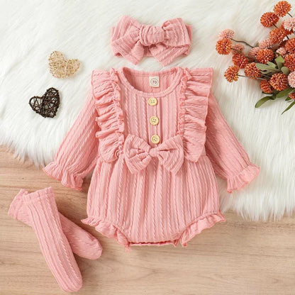 Baby Girl Ruffle Solid Sweater Romper