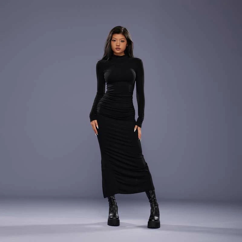 FCII-HALF TURTLENECK DRESS BLACK