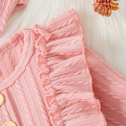 Baby Girl Ruffle Solid Sweater Romper