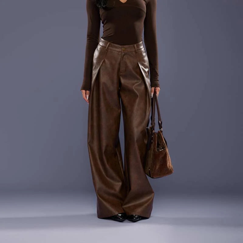 FCII-HIGH WAIST PLEATED LEATHER PANTS