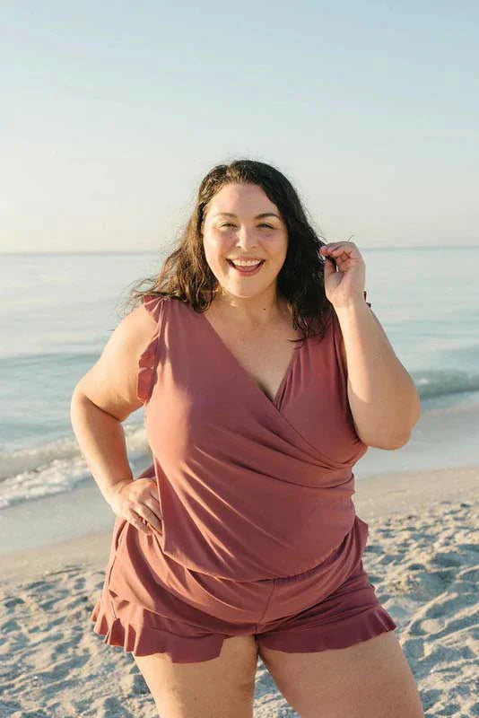 BRICK RED STYLISH SWIMSUIT WITH BUILT-IN BRA