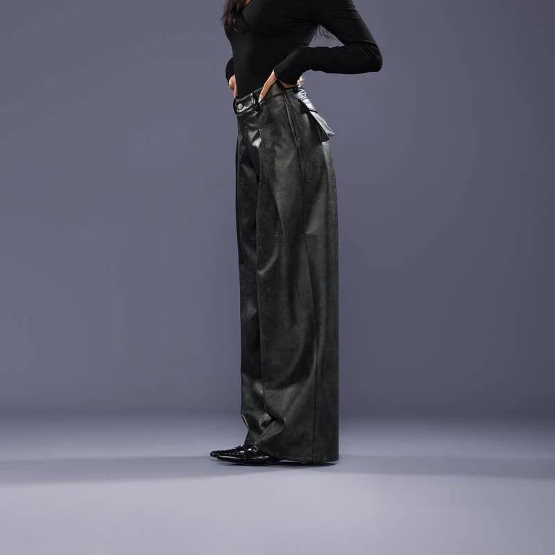 FCII-HIGH WAIST PLEATED LEATHER PANTS