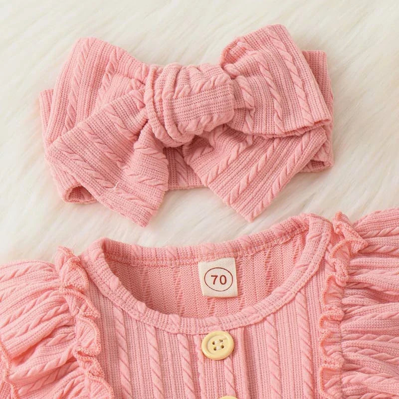 Baby Girl Ruffle Solid Sweater Romper