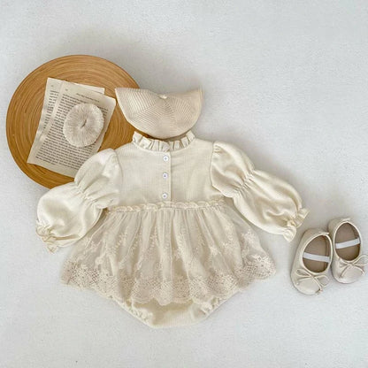 Baby Girls Long Sleeve Lace Dress Bodysuits