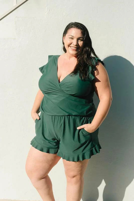 GREEN STYLISH SWIMSUIT WITH BUILT-IN BRA