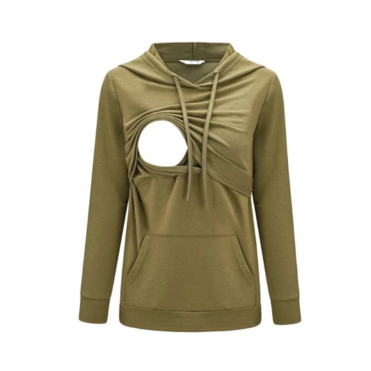 Solid Color Nursing Hooded Sweater