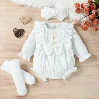 Baby Girl Ruffle Solid Sweater Romper