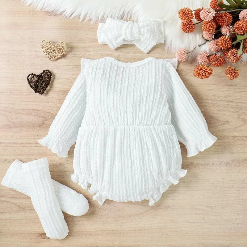 Baby Girl Ruffle Solid Sweater Romper