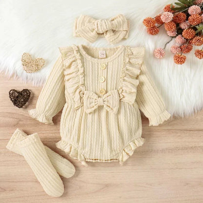 Baby Girl Ruffle Solid Sweater Romper