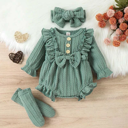 Baby Girl Ruffle Solid Sweater Romper