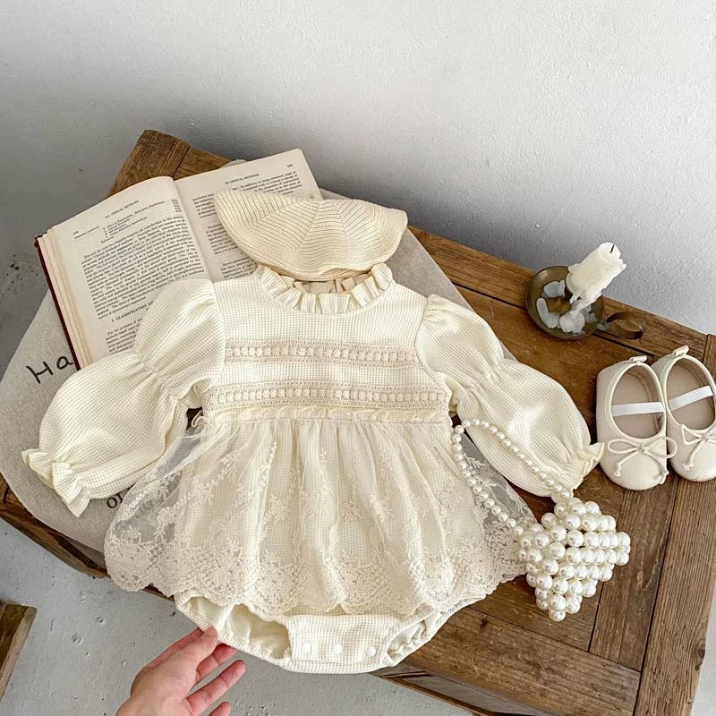 Baby Girls Long Sleeve Lace Dress Bodysuits