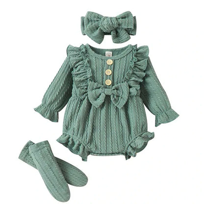 Baby Girl Ruffle Solid Sweater Romper