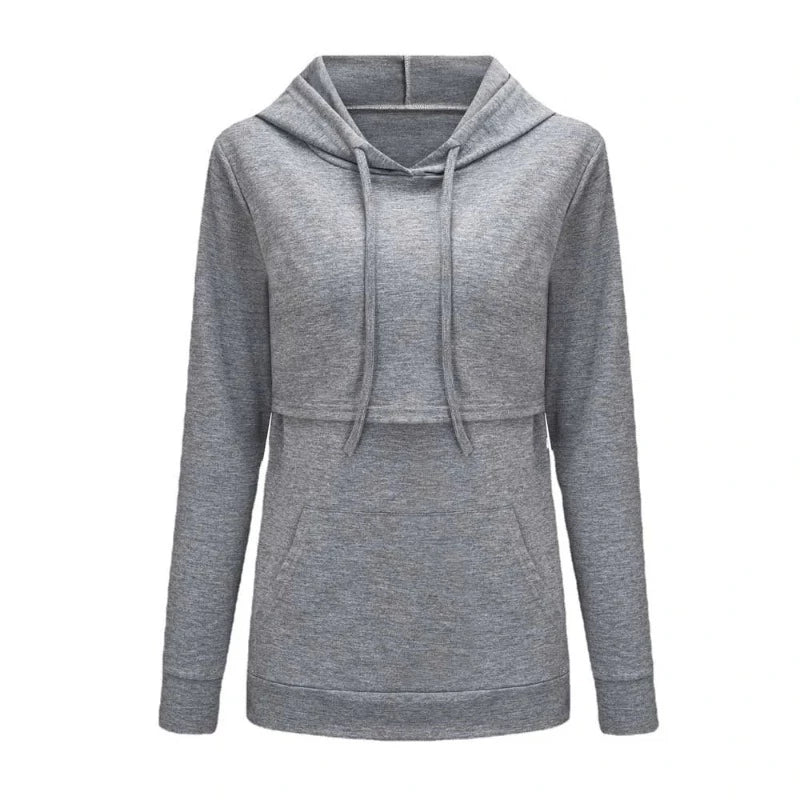 Solid Color Nursing Hooded Sweater