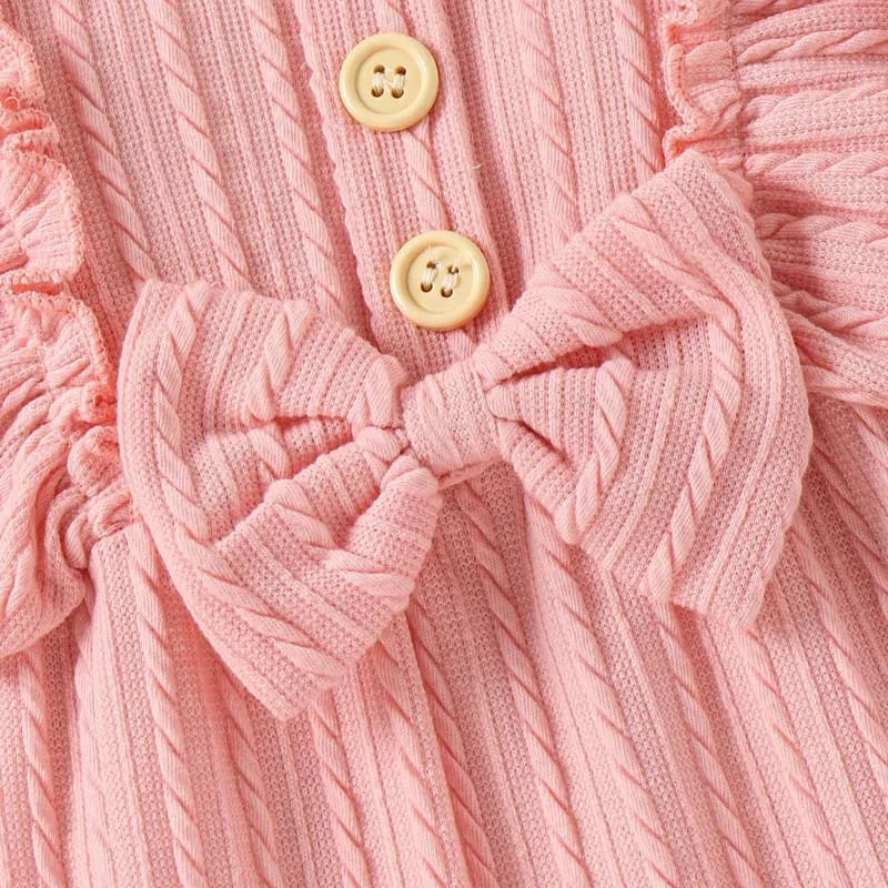 Baby Girl Ruffle Solid Sweater Romper