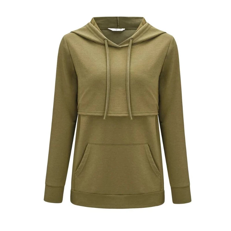 Solid Color Nursing Hooded Sweater