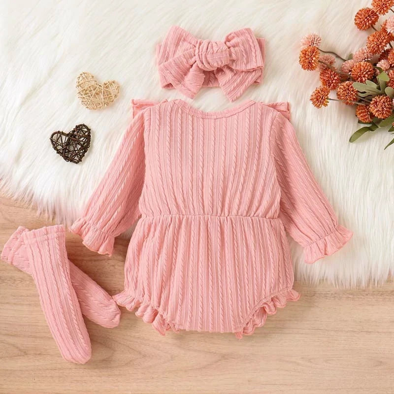 Baby Girl Ruffle Solid Sweater Romper