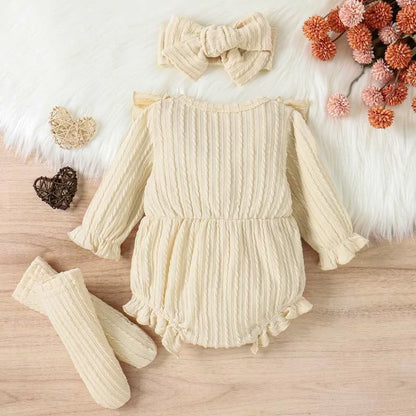 Baby Girl Ruffle Solid Sweater Romper